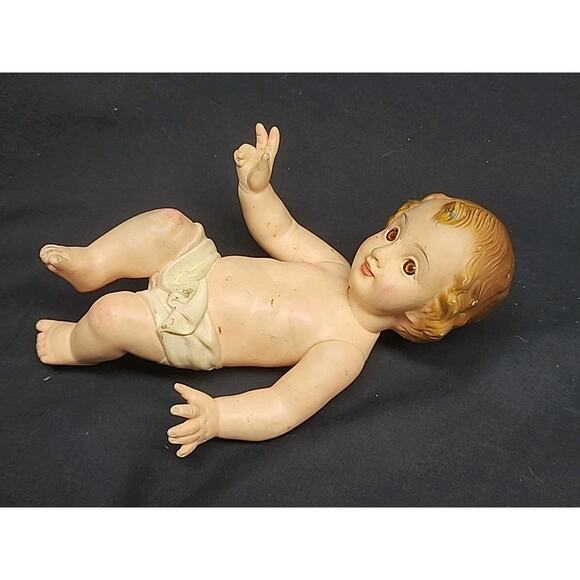 9” Baby Jesus Soft Rubber Posable Moveable Arms / Ideal Co. / Vintage Nativity - Picture 3 of 5
